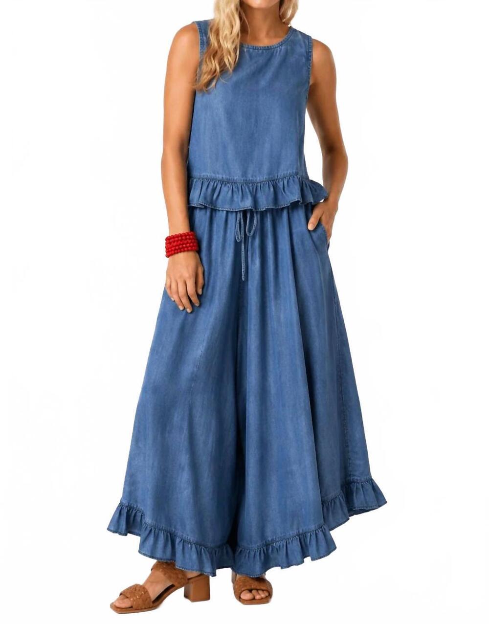 NEW MITTOSHOP horizon top and pant set in chambray blue